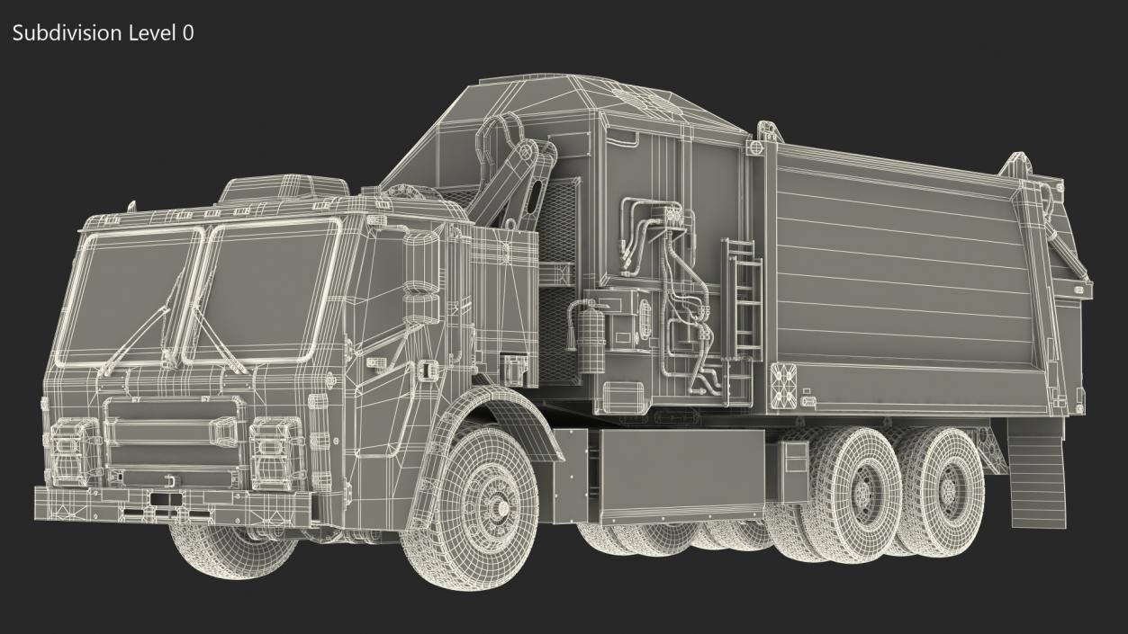 3D Electric Refuse Truck Green Simple Interior model