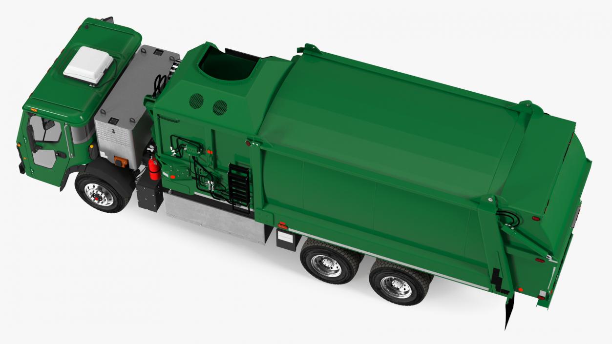 3D Electric Refuse Truck Green Simple Interior model