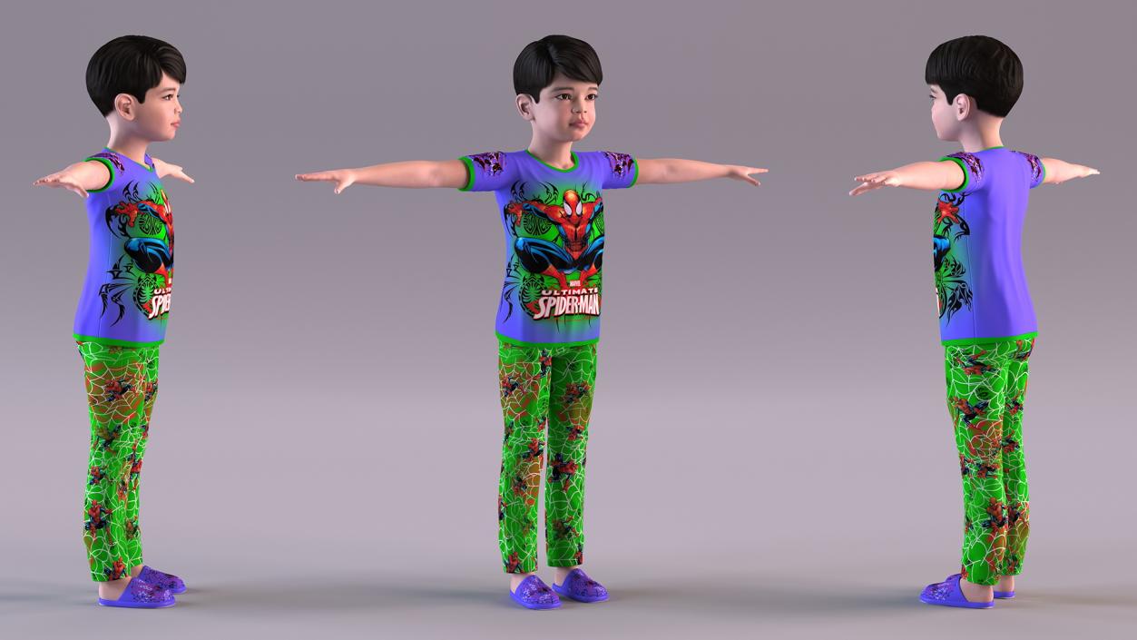 3D Asian Child Boy Home Style T-pose model