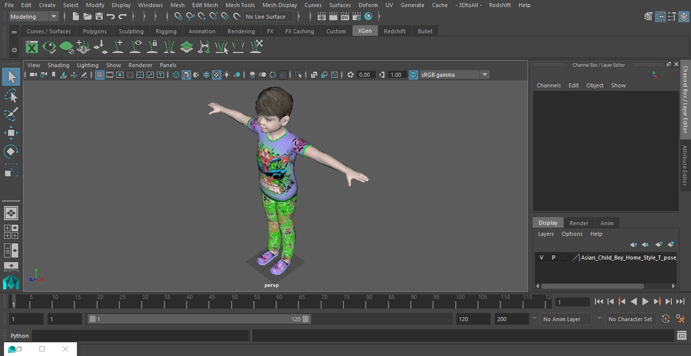 3D Asian Child Boy Home Style T-pose model