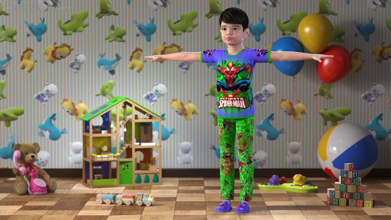 3D Asian Child Boy Home Style T-pose model