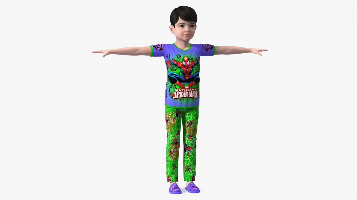 3D Asian Child Boy Home Style T-pose model