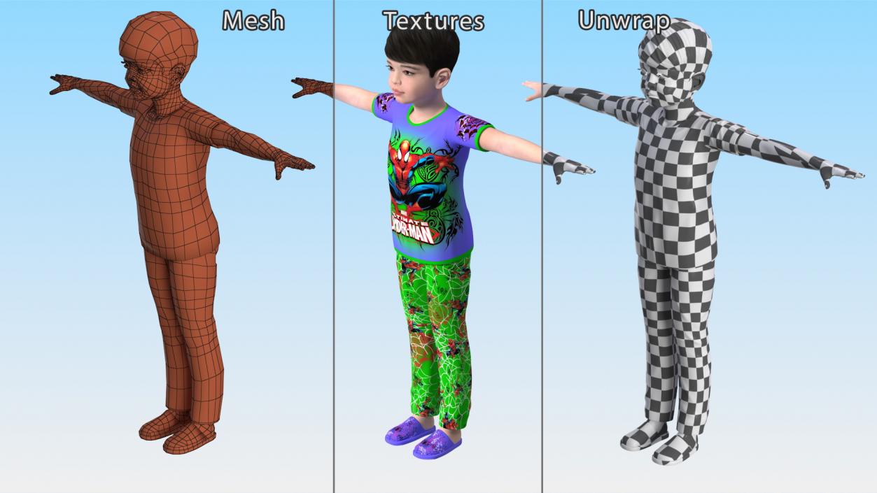 3D Asian Child Boy Home Style T-pose model