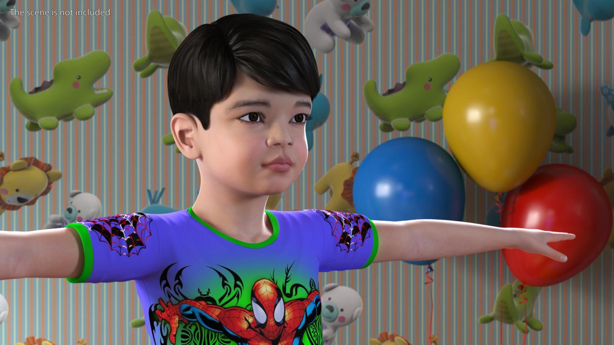 3D Asian Child Boy Home Style T-pose model