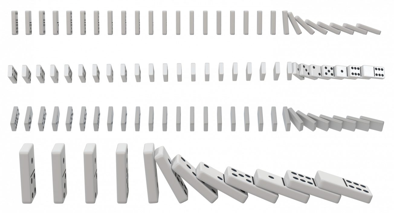 3D White Domino Knuckles Falling in a Row model