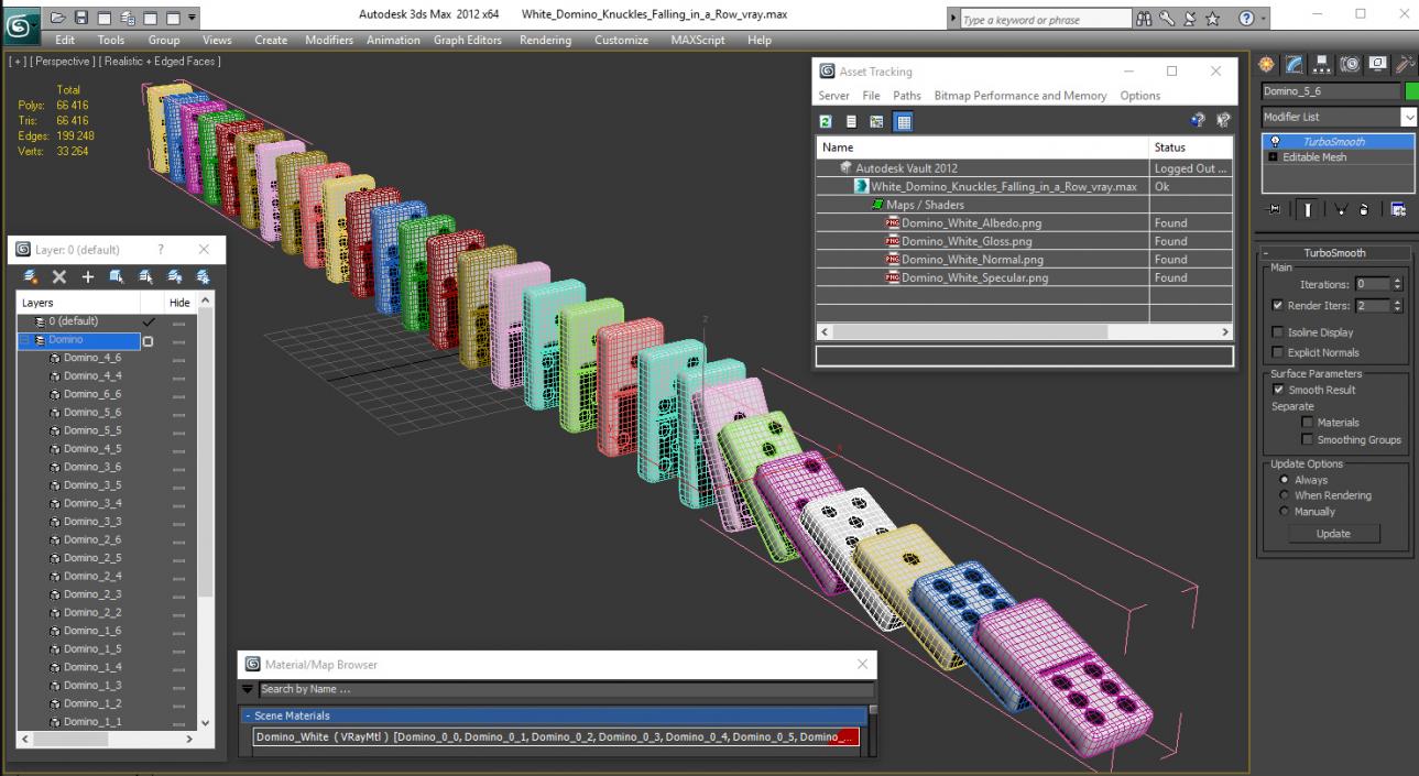 3D White Domino Knuckles Falling in a Row model