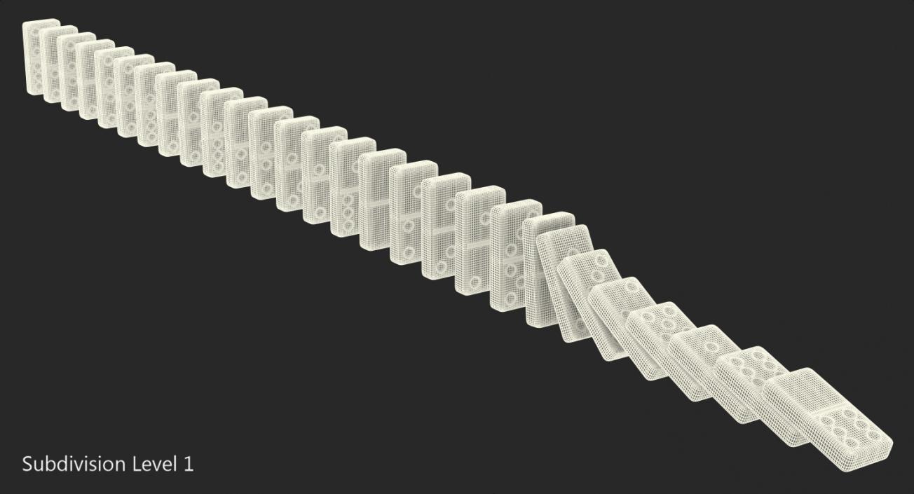 3D White Domino Knuckles Falling in a Row model