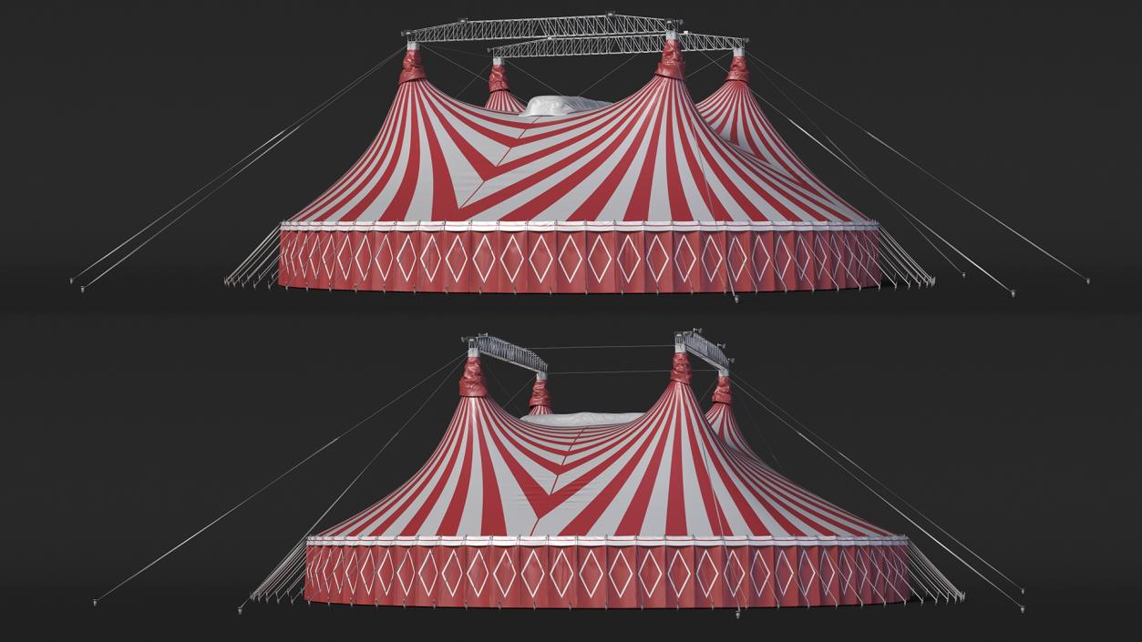 3D Circus Tent Red White Striped 2