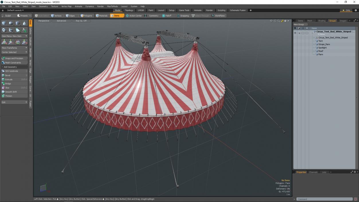 3D Circus Tent Red White Striped 2