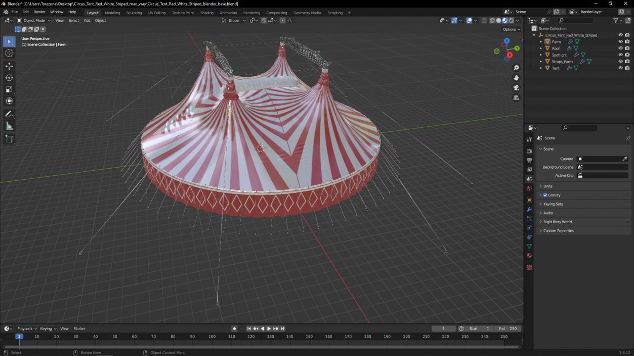 3D Circus Tent Red White Striped 2