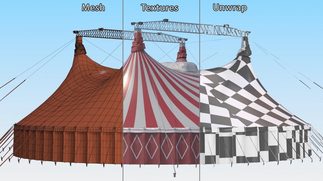 3D Circus Tent Red White Striped 2