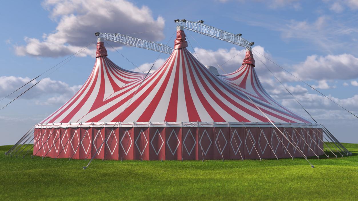 3D Circus Tent Red White Striped 2