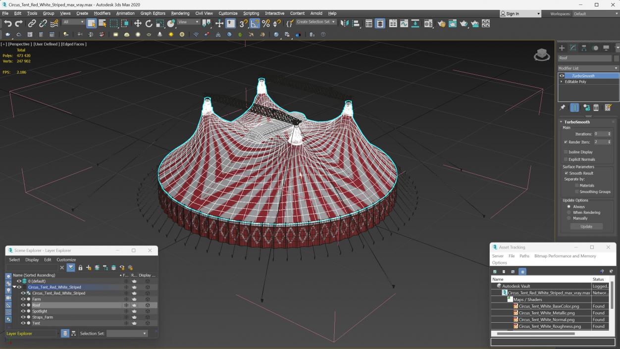 3D Circus Tent Red White Striped 2