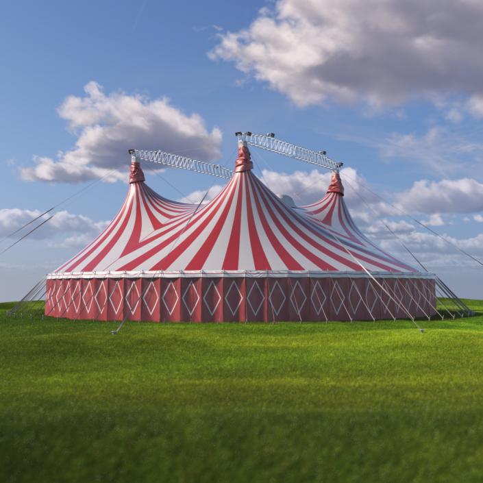 3D Circus Tent Red White Striped 2