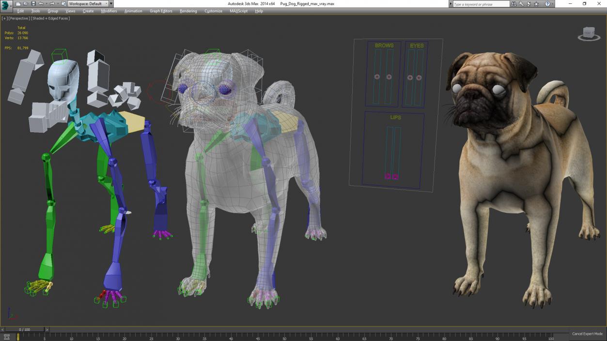 Pug Dog Rigged 3D model