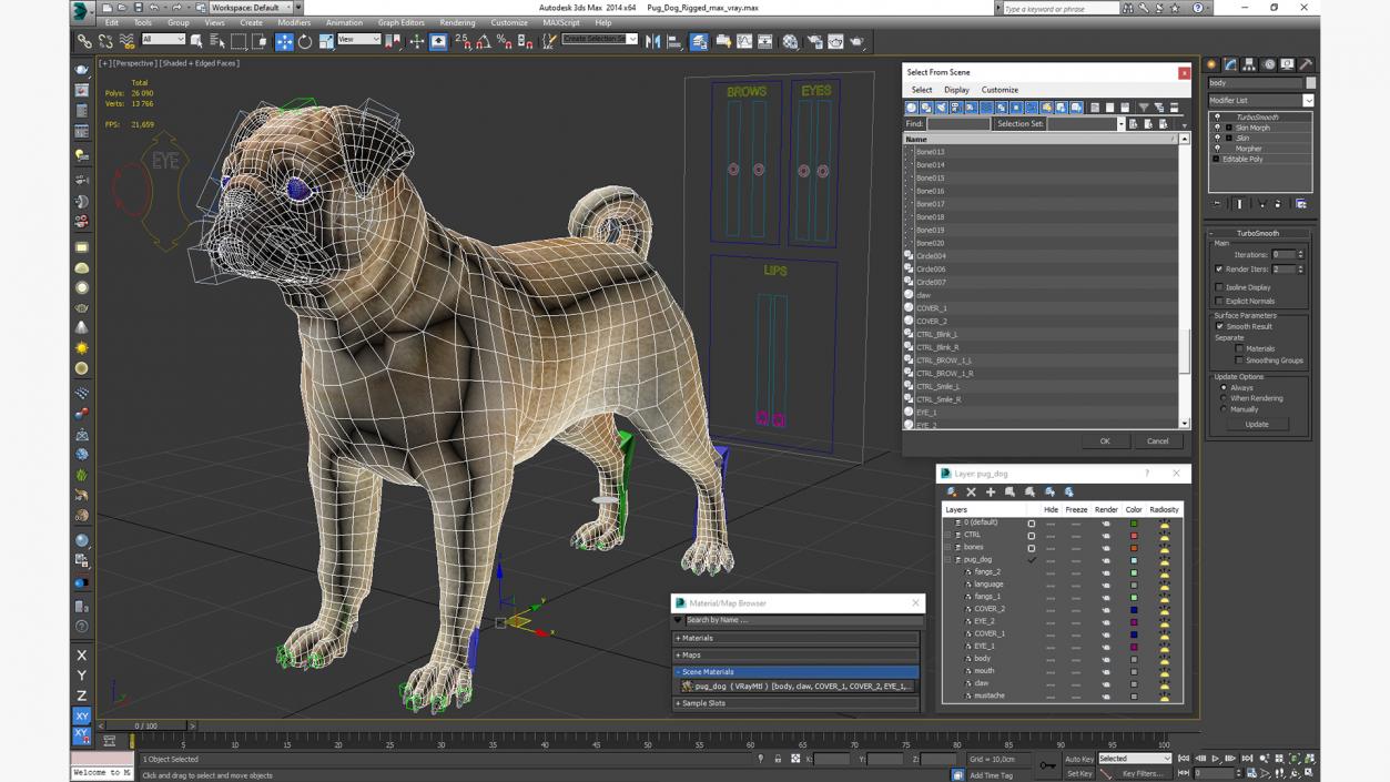 Pug Dog Rigged 3D model