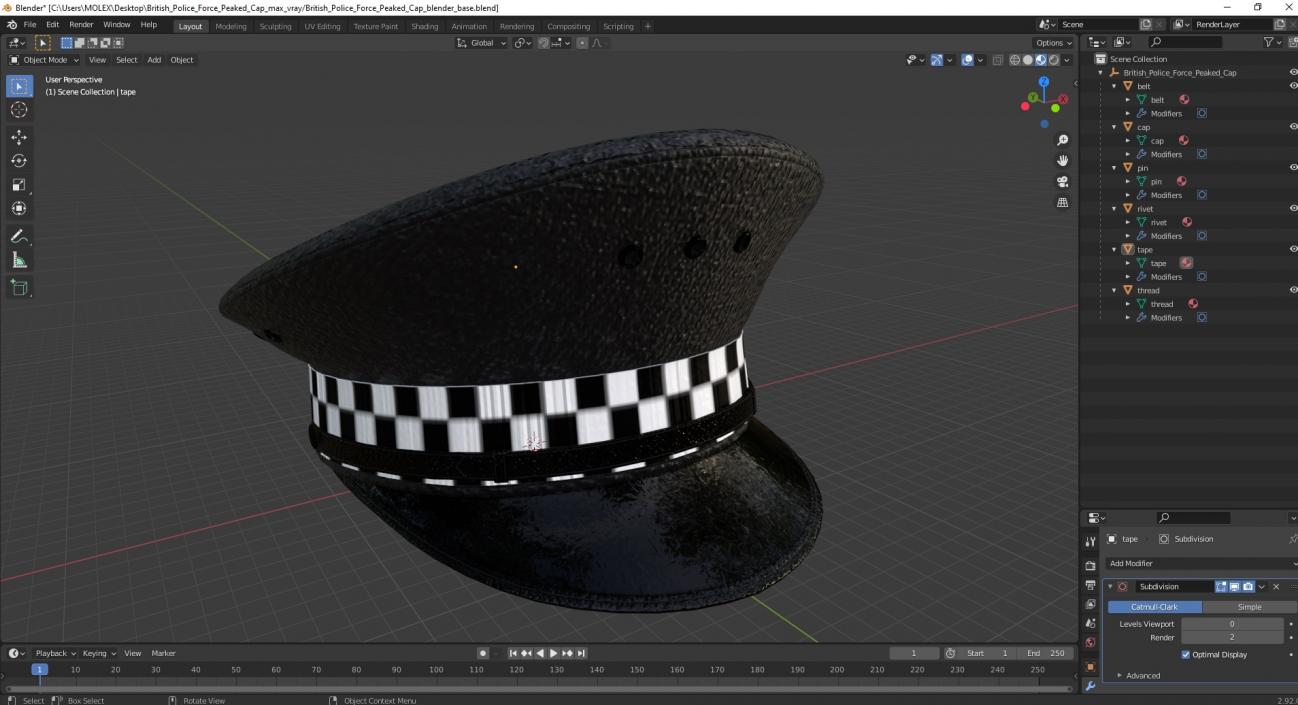 3D British Police Force Peaked Cap