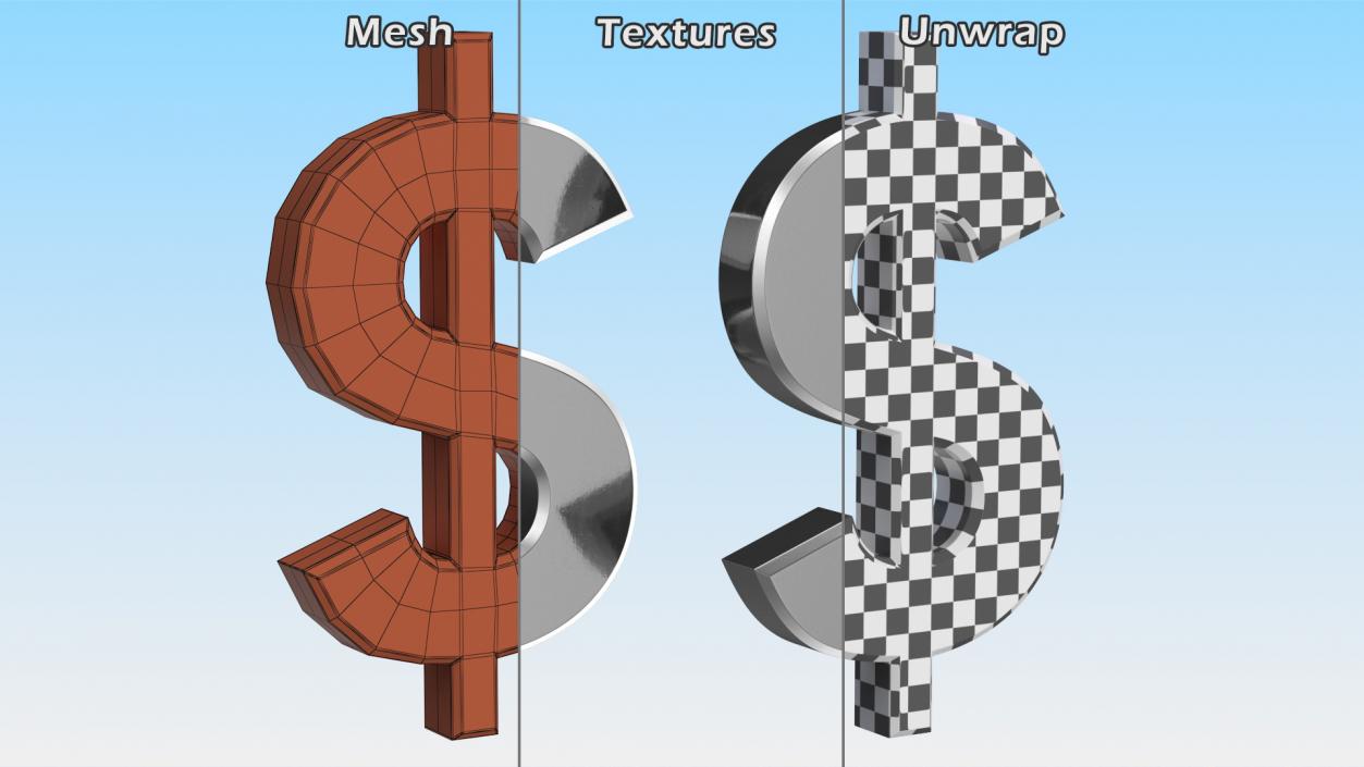 US Dollar Currency Symbol Silver 3D