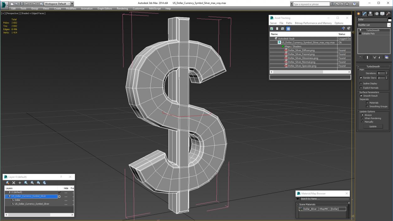 US Dollar Currency Symbol Silver 3D