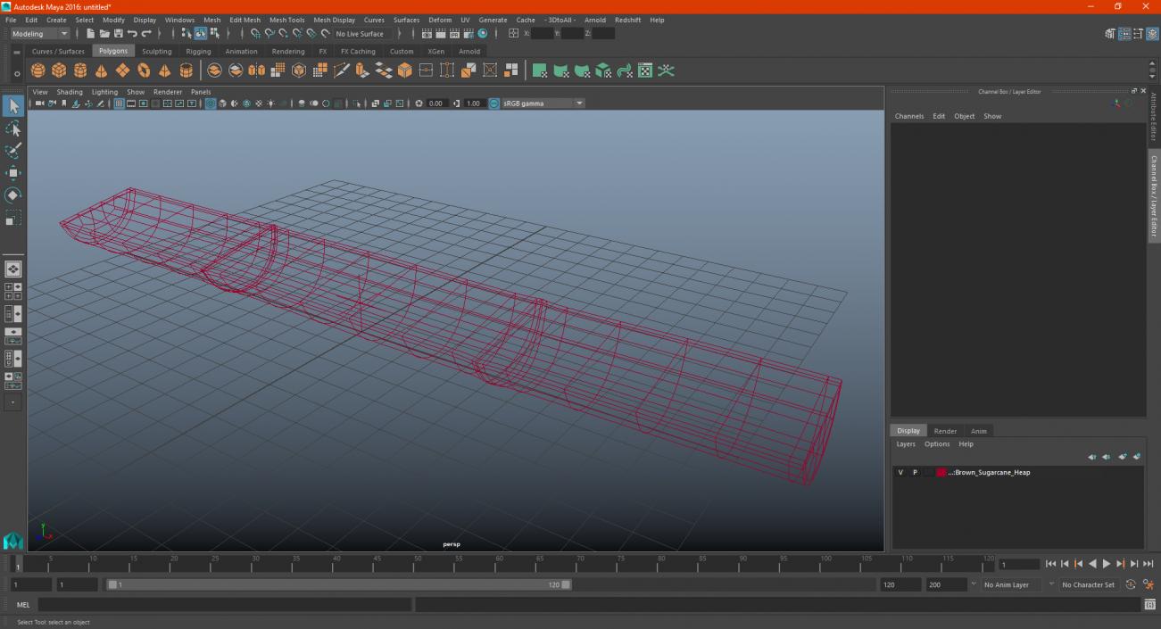 3D model Brown Sugarcane Half Cut Piece