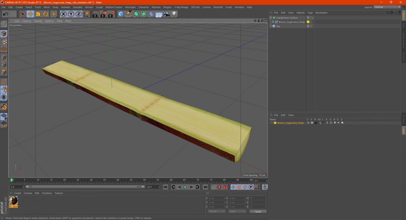 3D model Brown Sugarcane Half Cut Piece