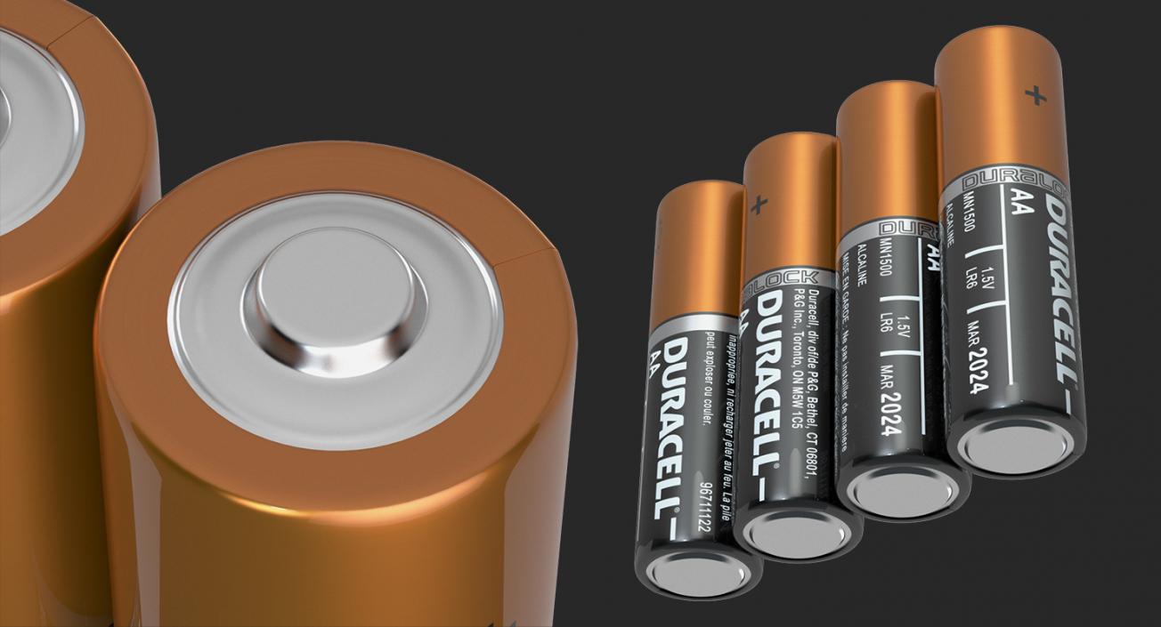 3D model AA Duracell CopperTop Alkaline Four Batteries