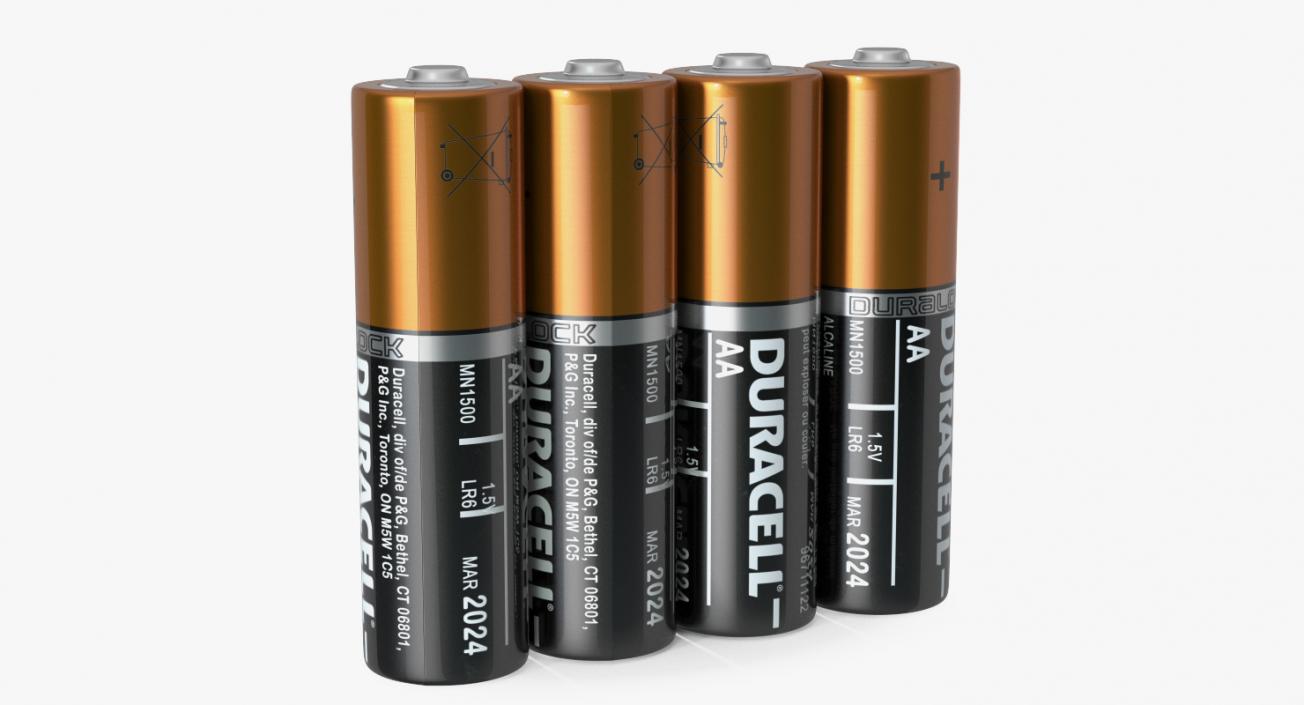 3D model AA Duracell CopperTop Alkaline Four Batteries