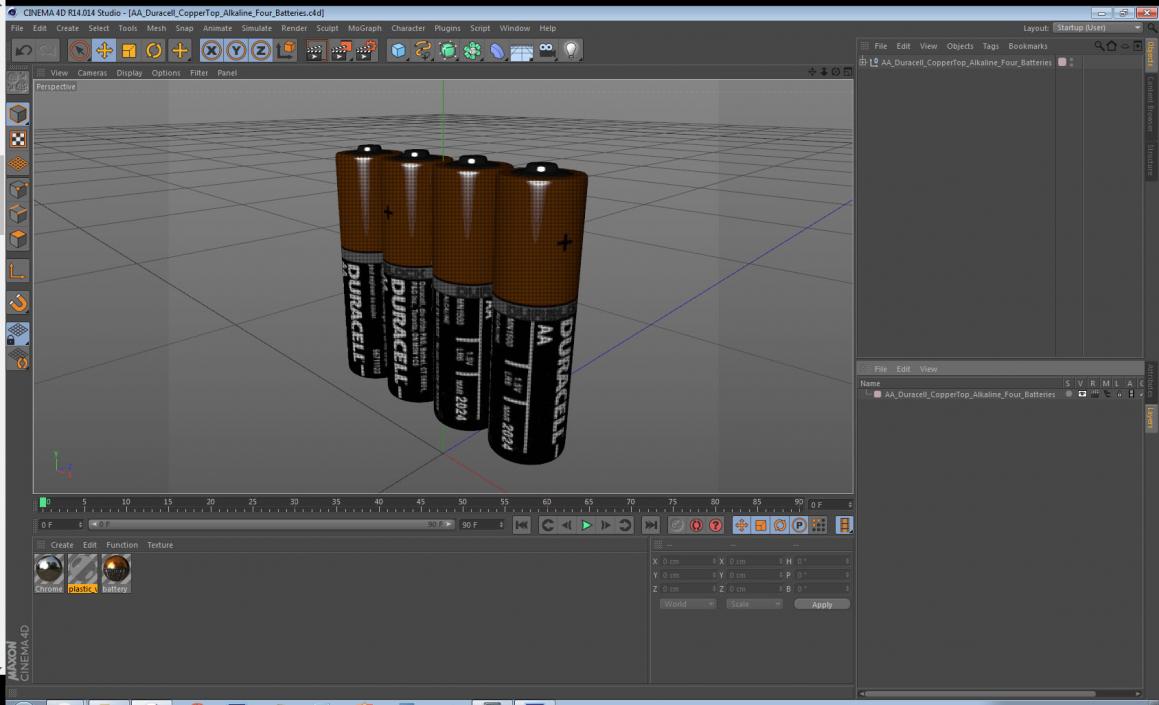 3D model AA Duracell CopperTop Alkaline Four Batteries