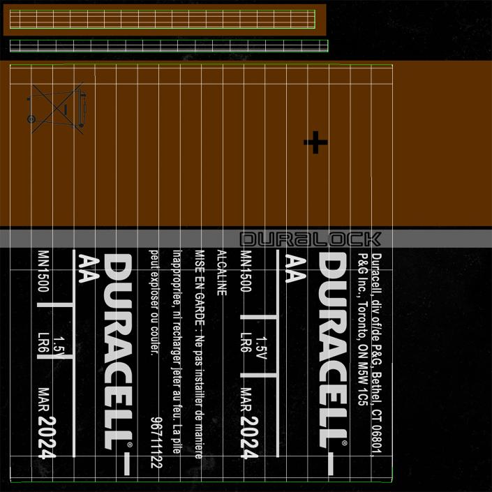 3D model AA Duracell CopperTop Alkaline Four Batteries