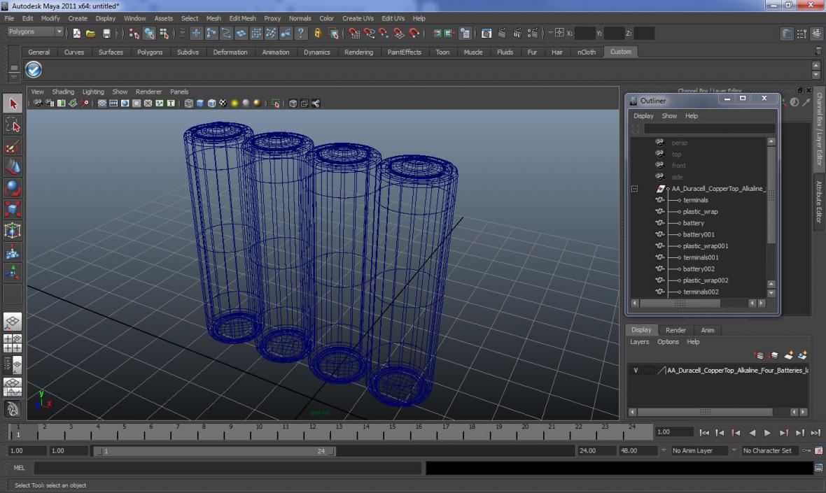 3D model AA Duracell CopperTop Alkaline Four Batteries