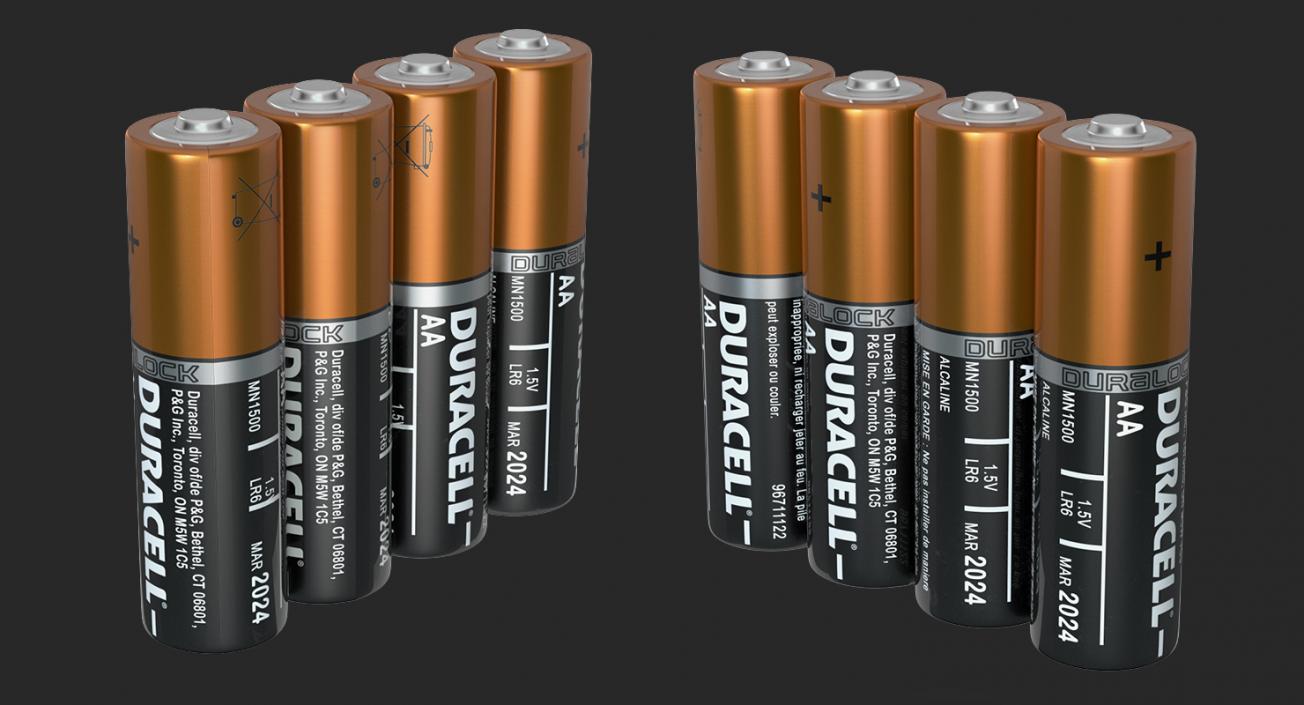 3D model AA Duracell CopperTop Alkaline Four Batteries