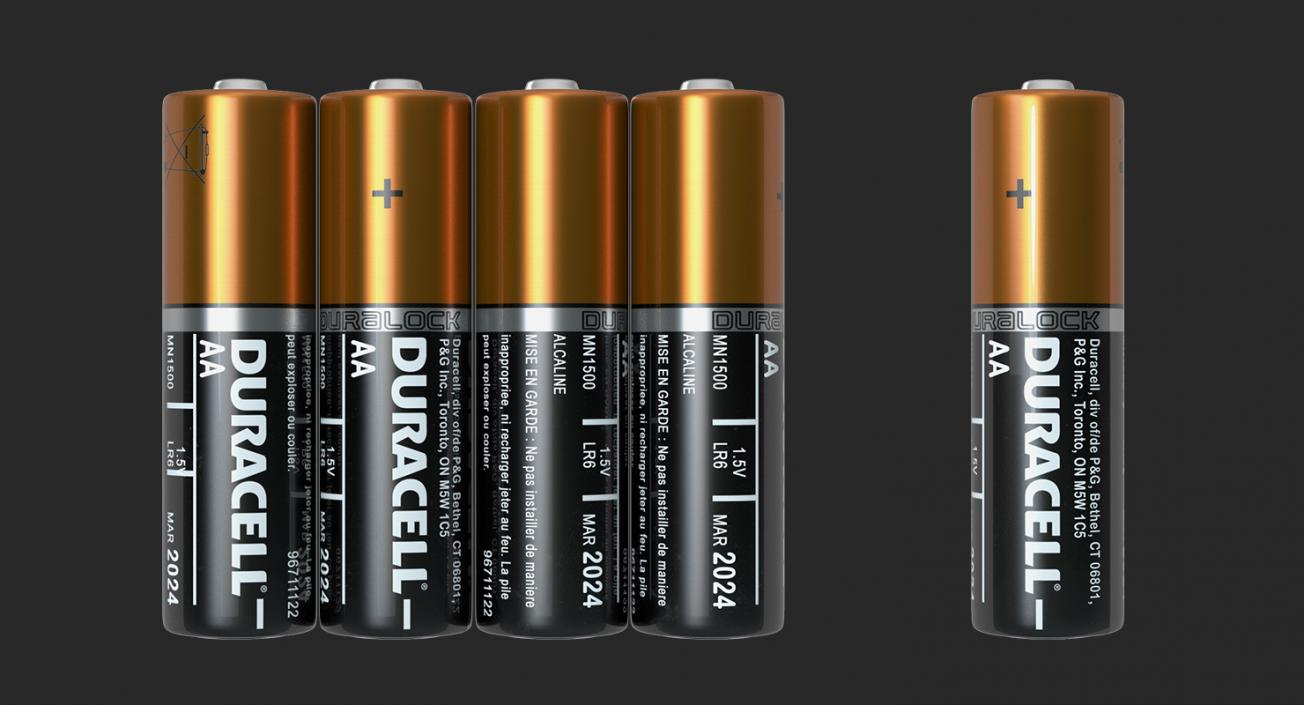 3D model AA Duracell CopperTop Alkaline Four Batteries