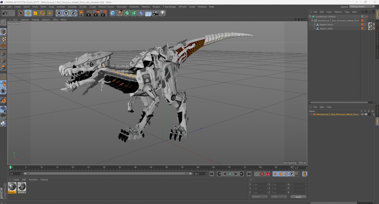 Mechanical T-Rex Dinosaur Attack Pose 2 3D model