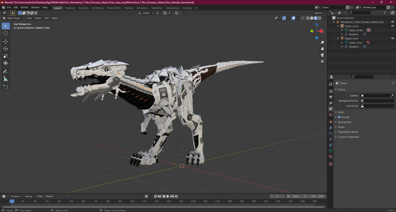 Mechanical T-Rex Dinosaur Attack Pose 2 3D model