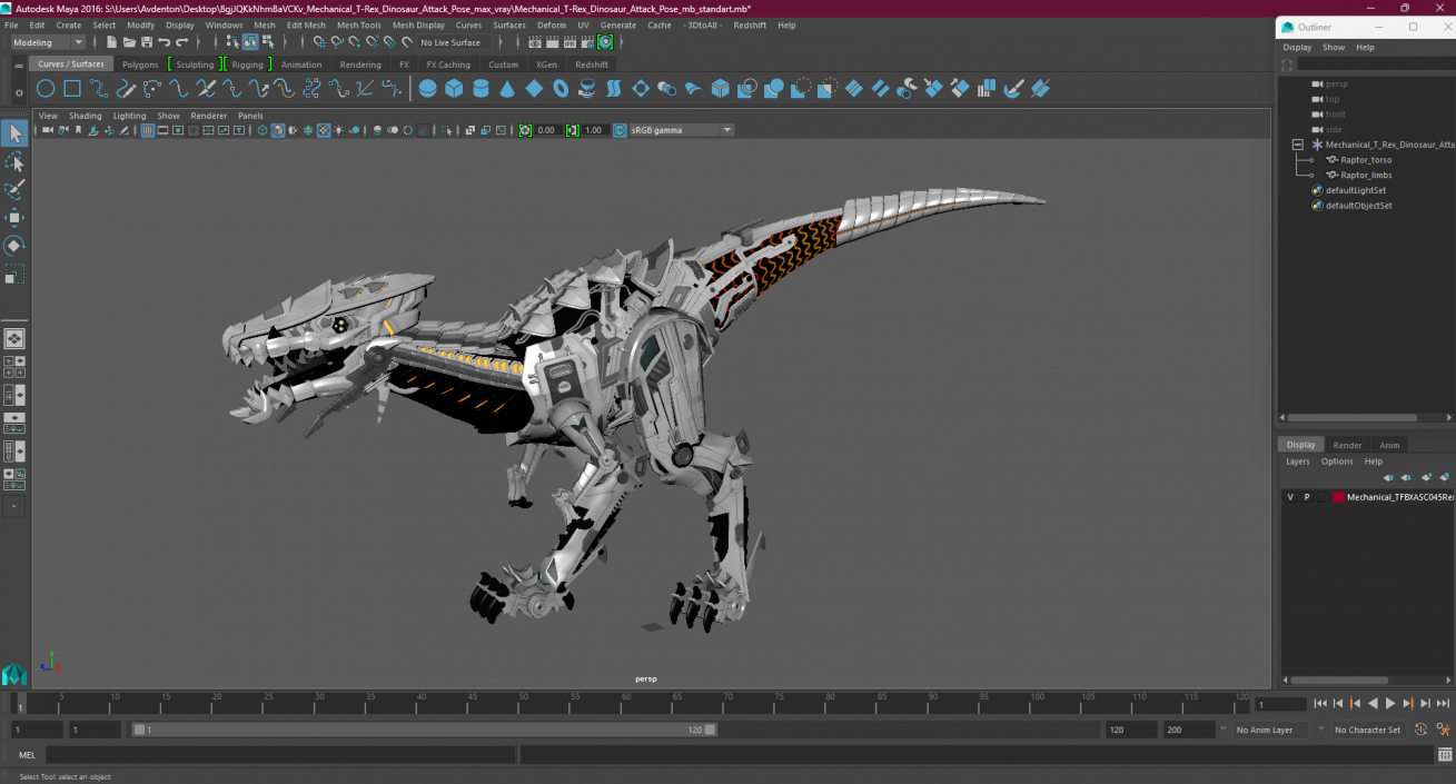 Mechanical T-Rex Dinosaur Attack Pose 2 3D model