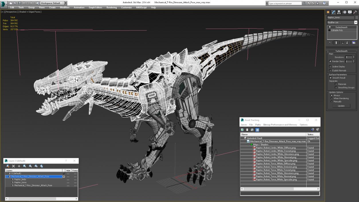 Mechanical T-Rex Dinosaur Attack Pose 2 3D model