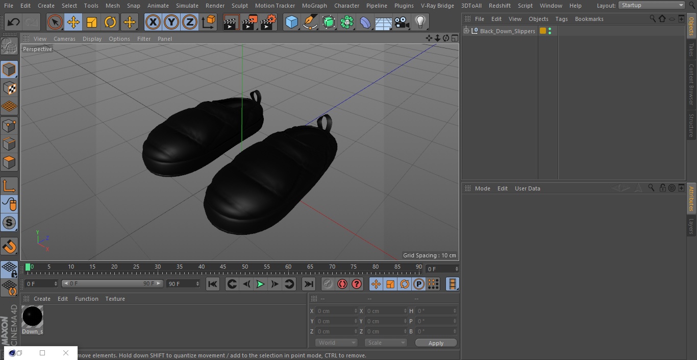 Black Down Slippers 3D model