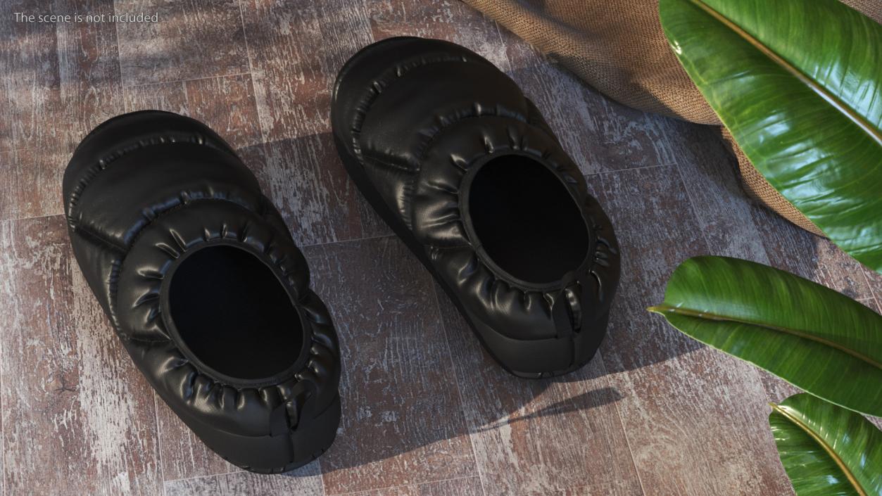 Black Down Slippers 3D model