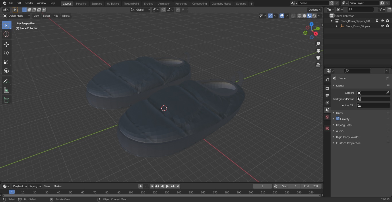 Black Down Slippers 3D model