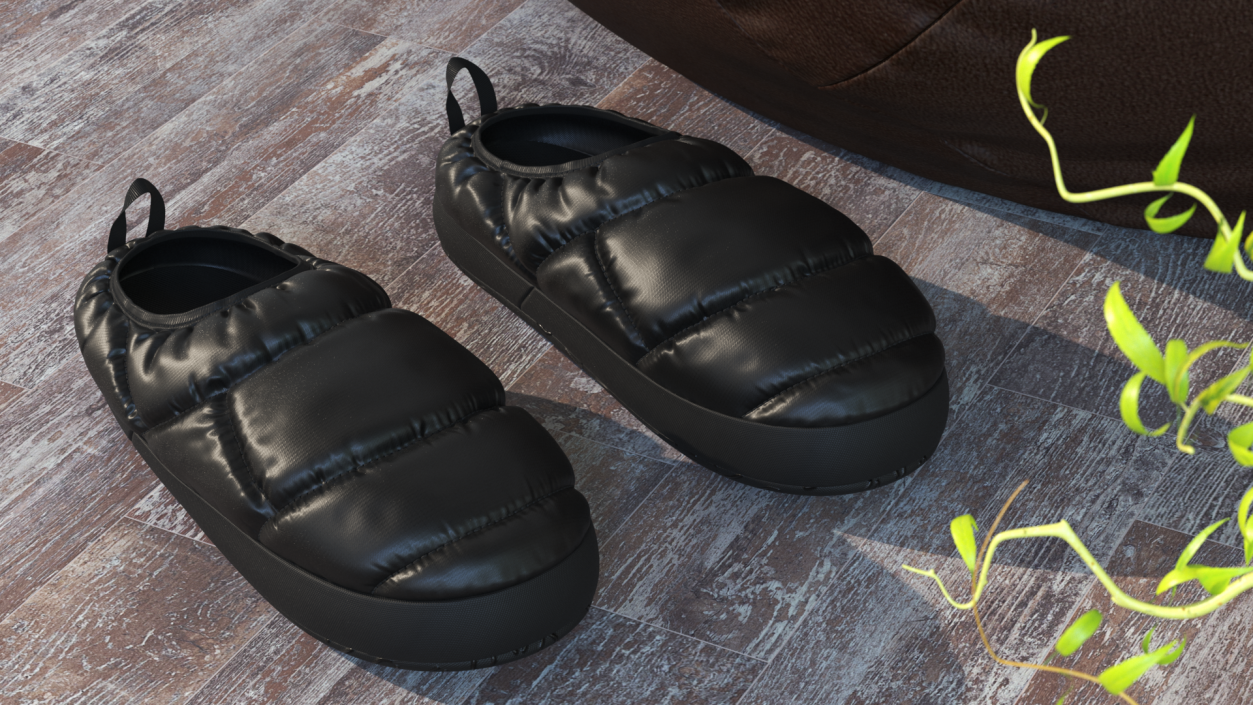 Black Down Slippers 3D model