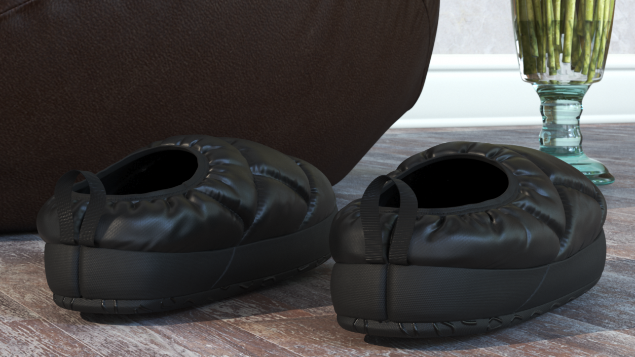 Black Down Slippers 3D model