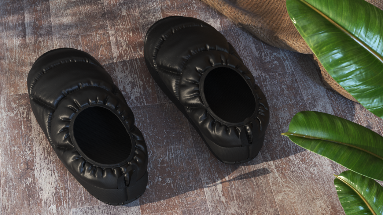 Black Down Slippers 3D model