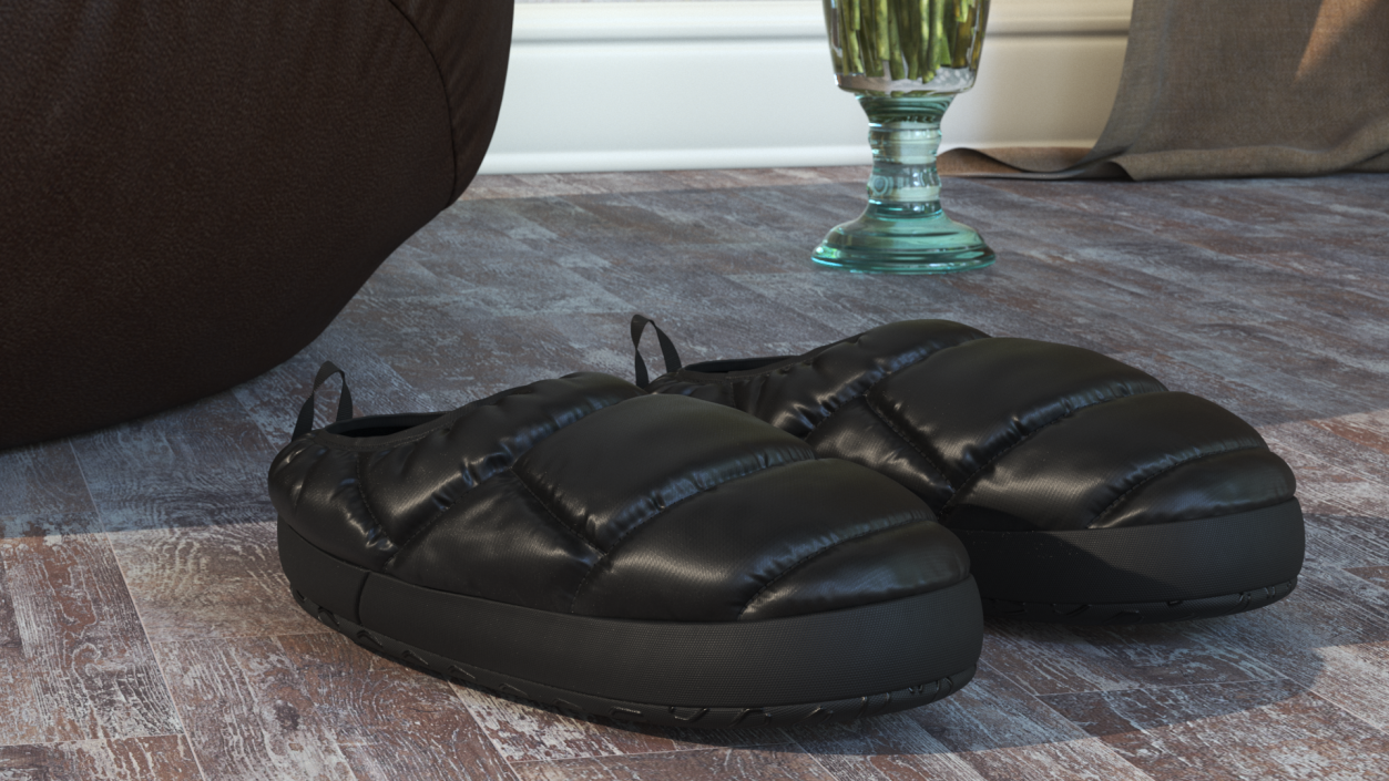 Black Down Slippers 3D model