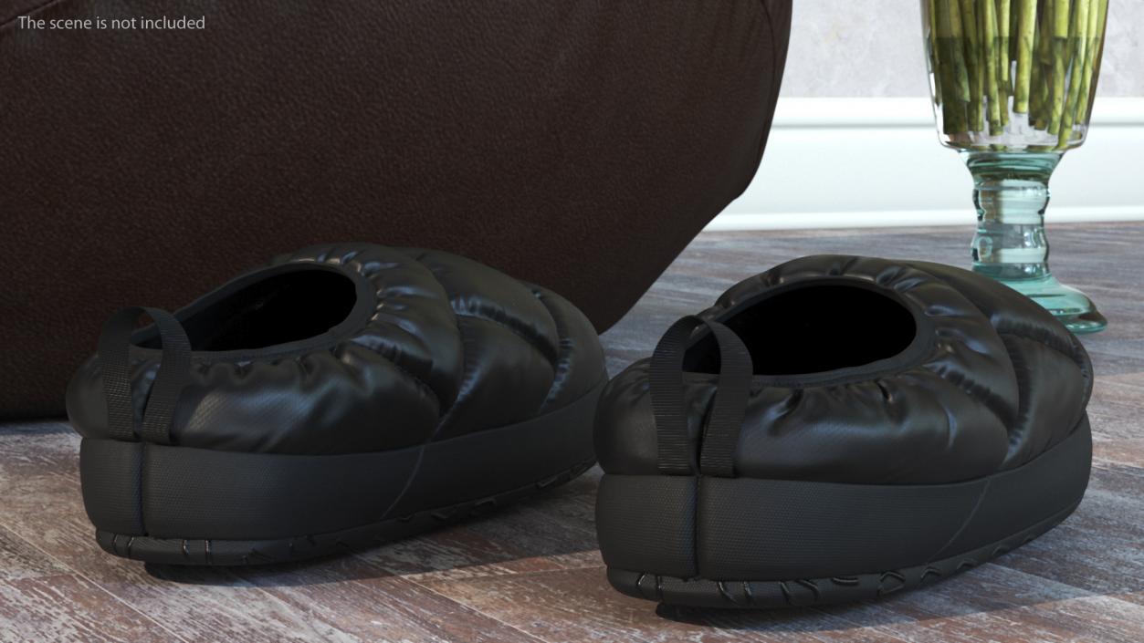 Black Down Slippers 3D model