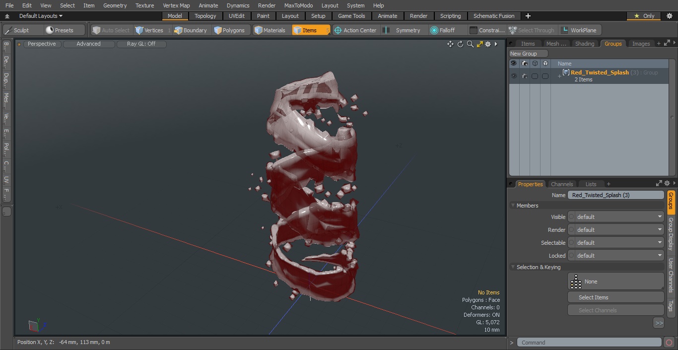 3D Red Twisted Splash model