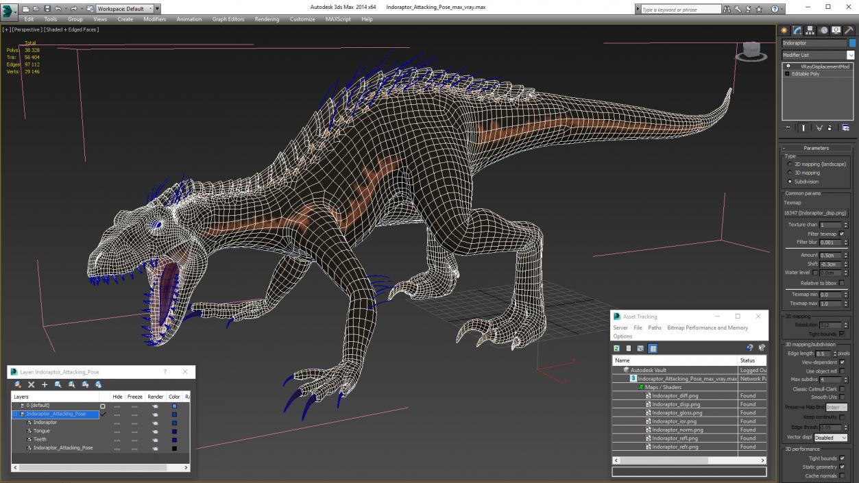 3D model Indoraptor Attacking Pose