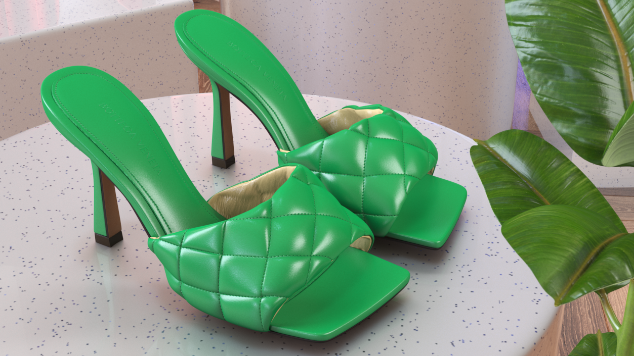 Green Padded Mule Bottega Veneta 3D