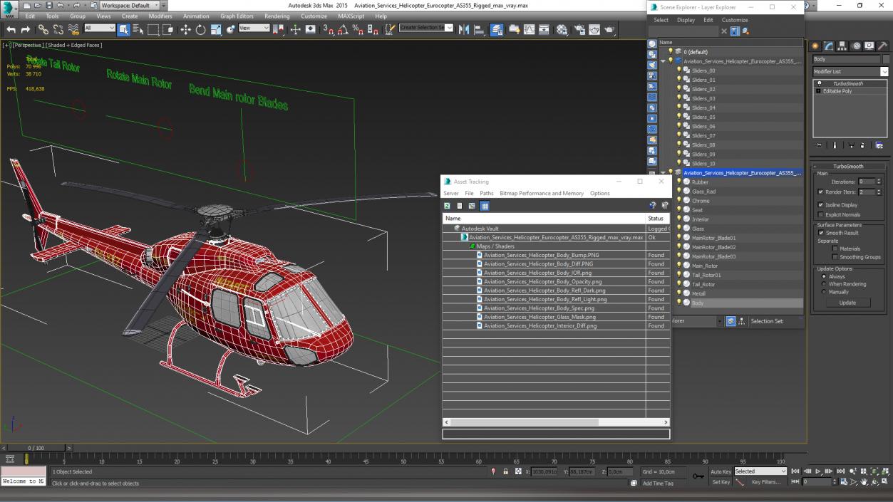 Aviation Services Helicopter Eurocopter AS355 Rigged 3D