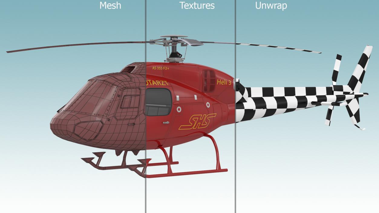 Aviation Services Helicopter Eurocopter AS355 Rigged 3D