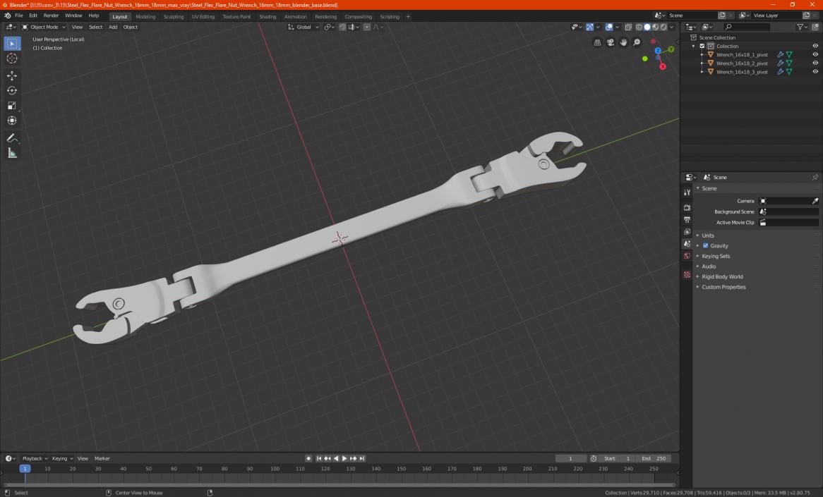 Steel Flex Flare Nut Wrench 16mm 18mm 3D